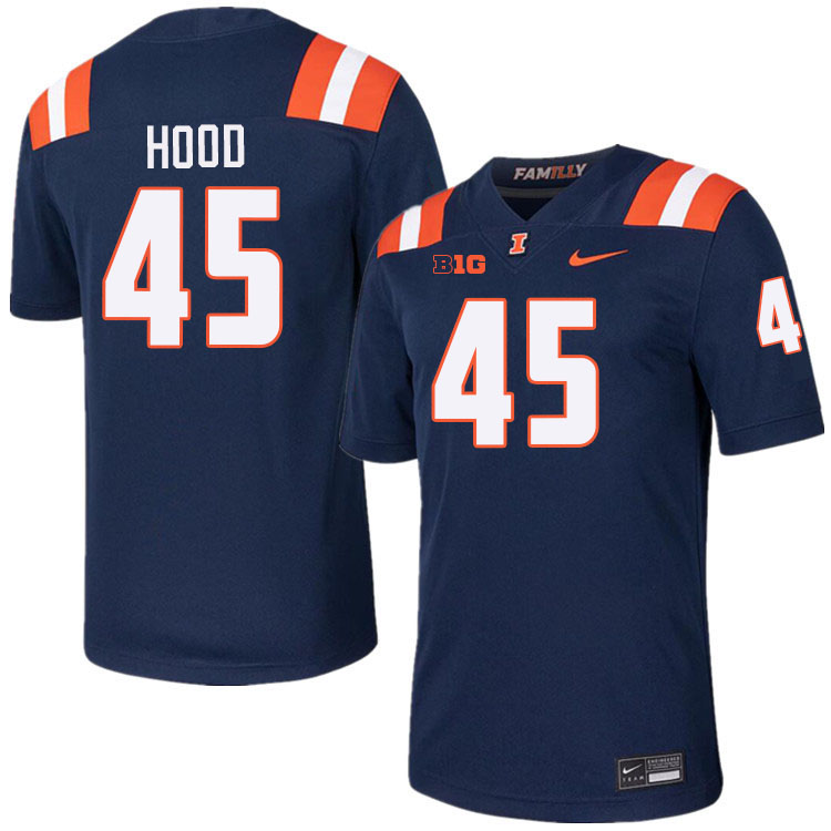 Men #45 Malachi Hood Illinois Fighting Illini College Football Jerseys Stitched-Navy